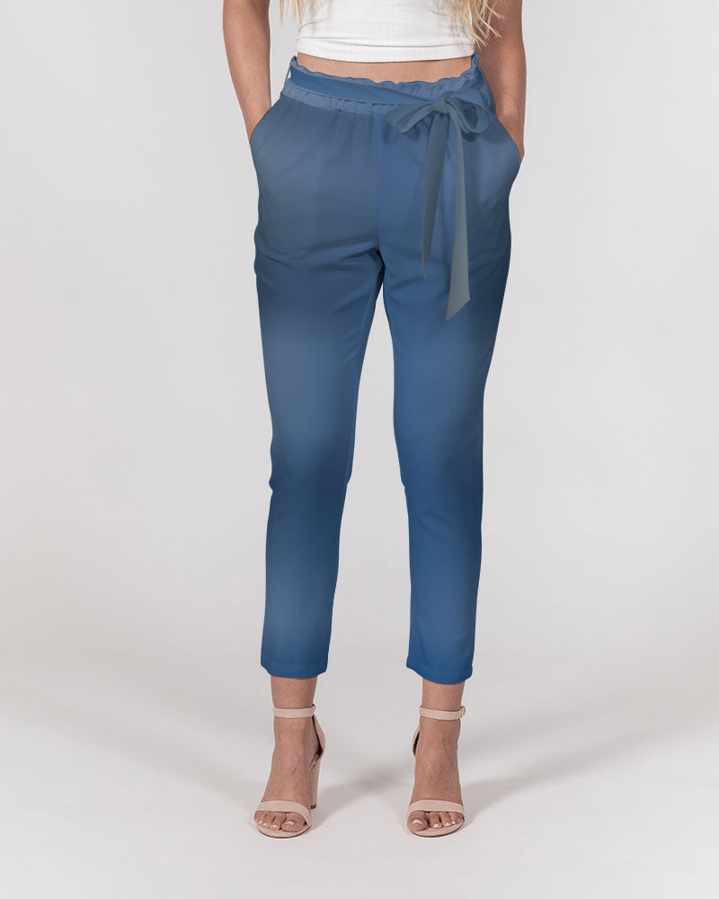 Shaded Blue Women's Belted Tapered Pants-cloth-Digital Rawness