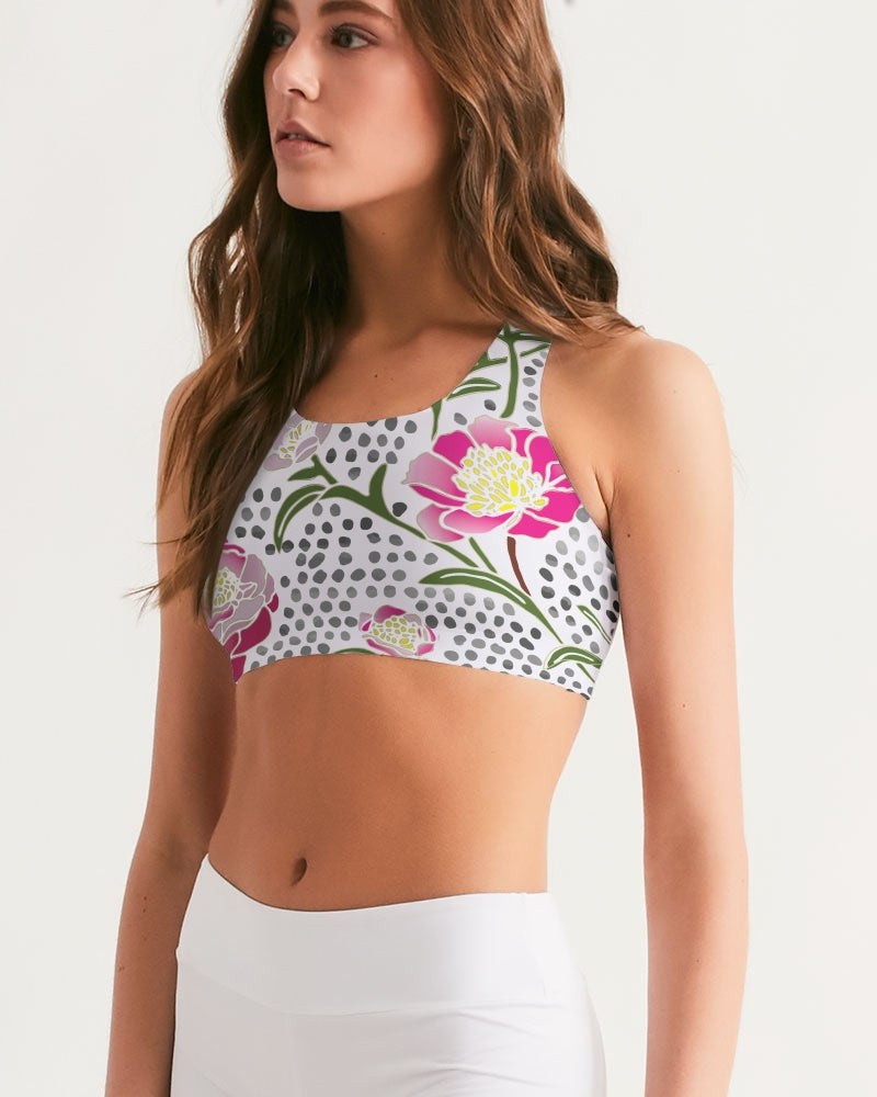 Flower & Dots Women's Seamless Sports Bra-cloth-Digital Rawness
