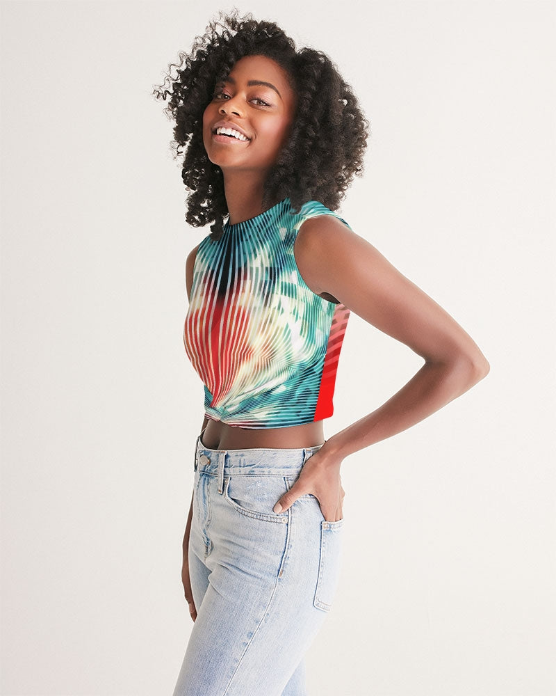 Blue and Red Tie-Dye Swirl Women's Twist-Front Tank-cloth-Digital Rawness