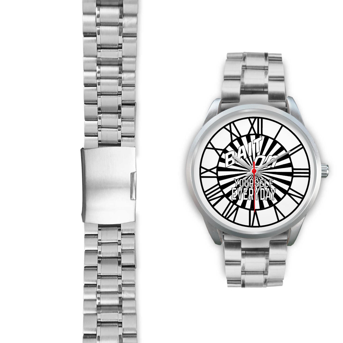 Bait on Yourself Everyday Graphic Unisex Silver Watch with Band Color Options-Silver Watch-Digital Rawness