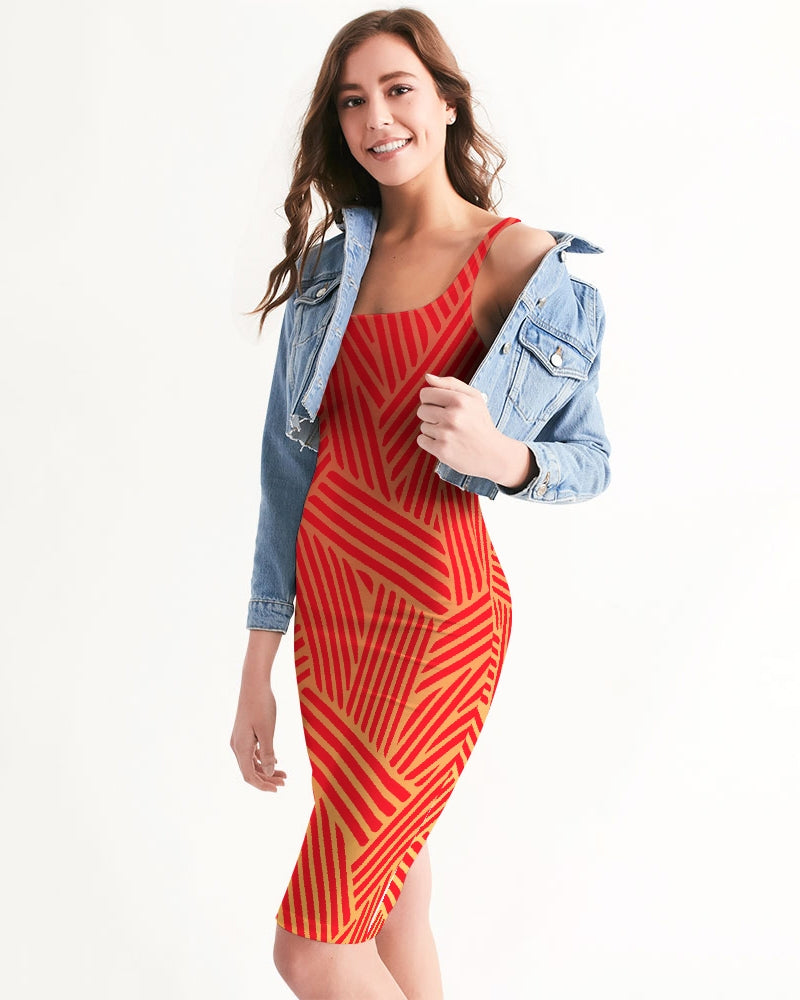 Red Pow Women's Midi Bodycon Dress-cloth-Digital Rawness