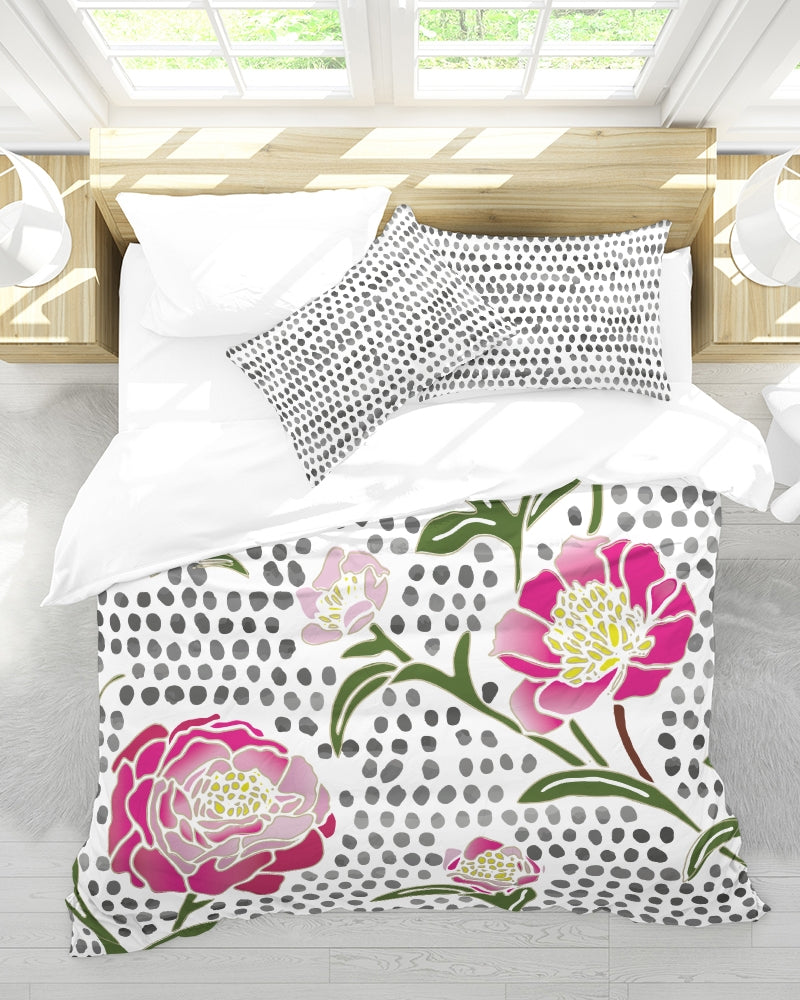 Flower & Dots Queen Duvet Cover Set-home goods-Digital Rawness