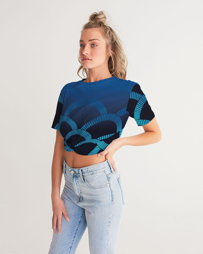 Blue Blues Women's Twist-Front Cropped Tee-cloth-Digital Rawness