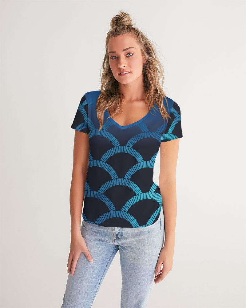 Blue Blues Women's V Neck Shirt-cloth-Digital Rawness