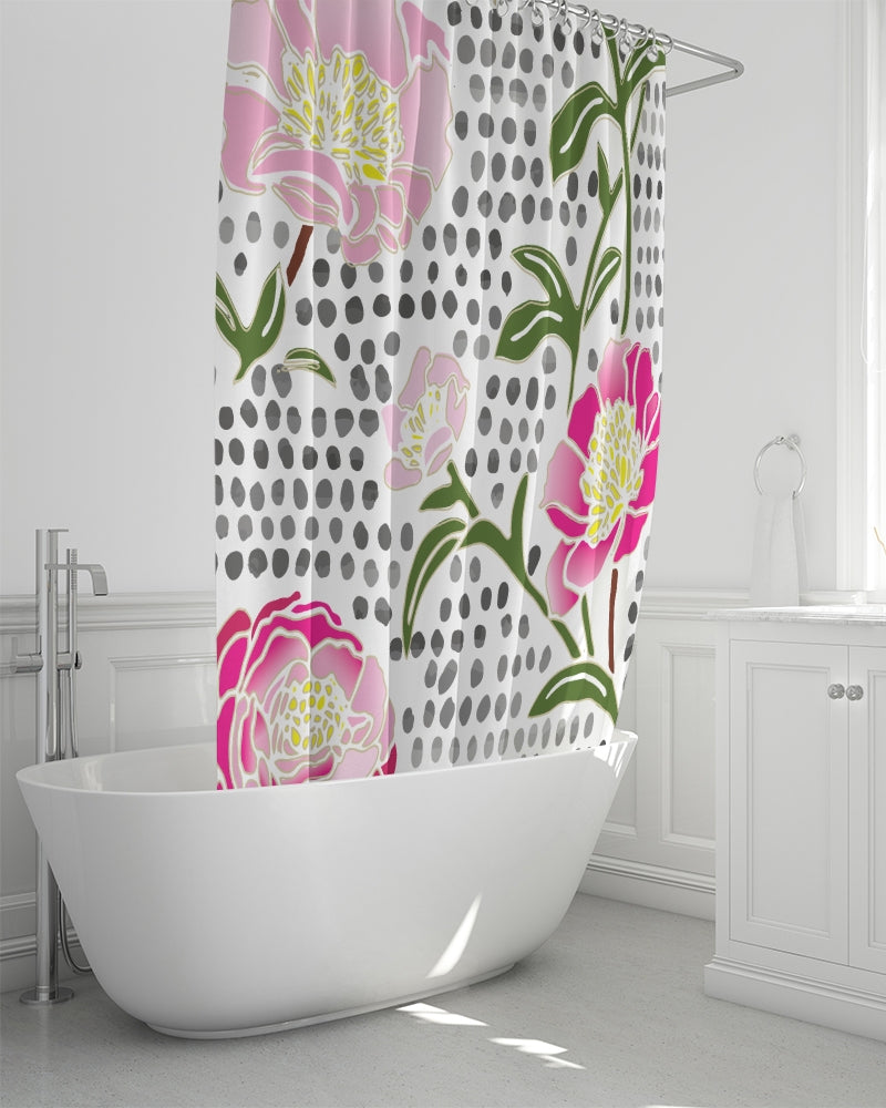 Flower & Dots Shower Curtain 72"x72"-home goods-Digital Rawness