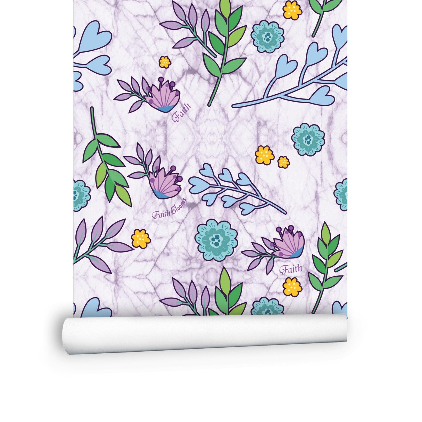 Faith Blooms Floral Marble Wallpaper Panels-Wallpaper-Digital Rawness