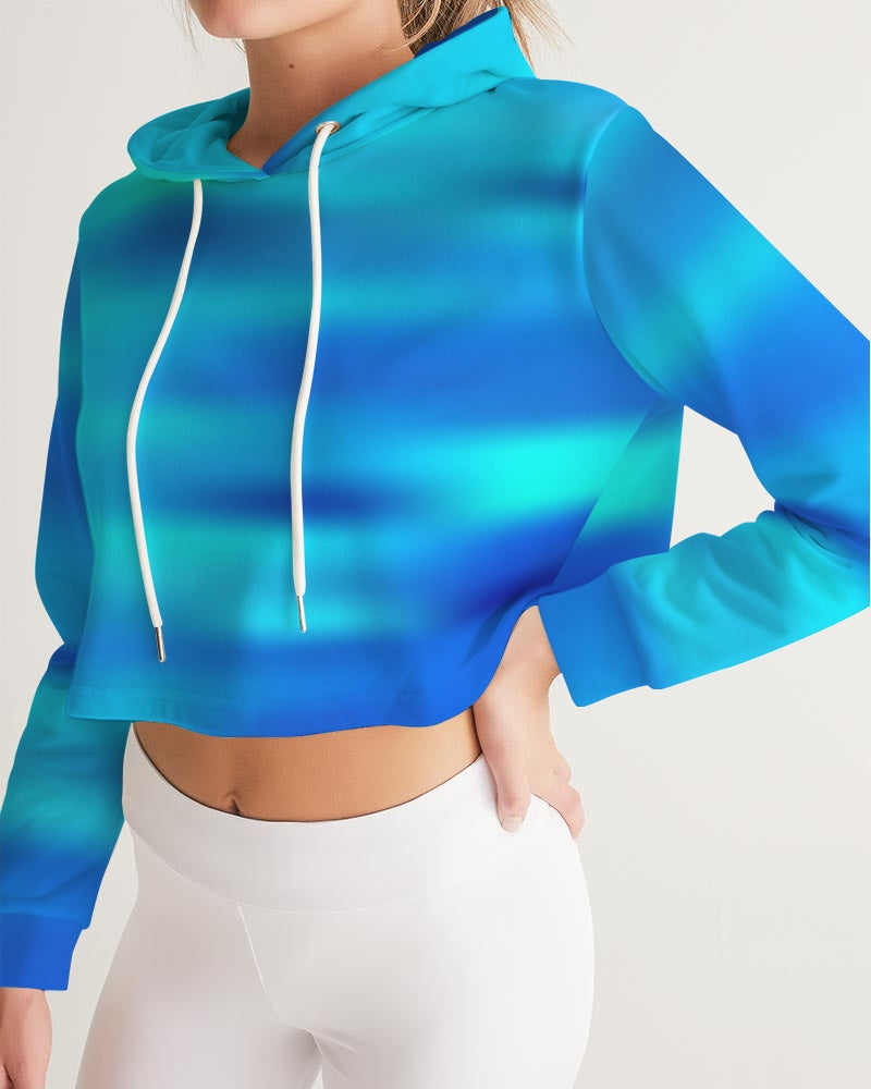 Ocean Shore Blues Cropped Women's Hoodie-Digital Rawness