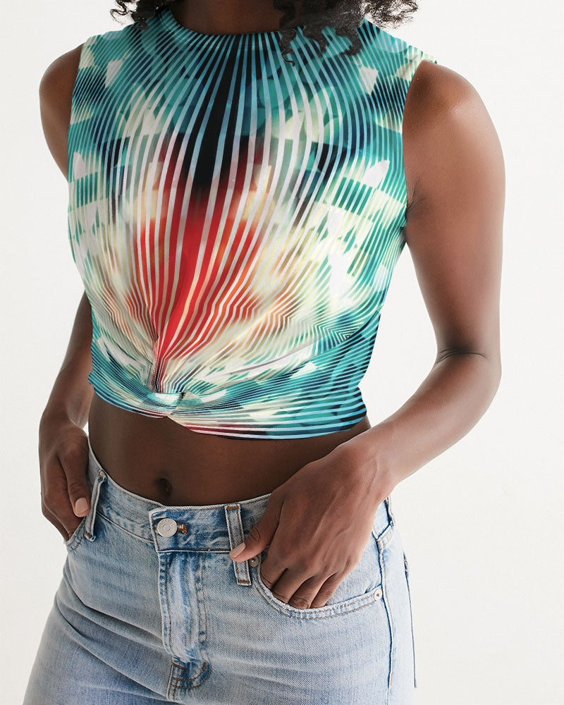Blue and Red Tie-Dye Swirl Women's Twist-Front Tank-cloth-Digital Rawness