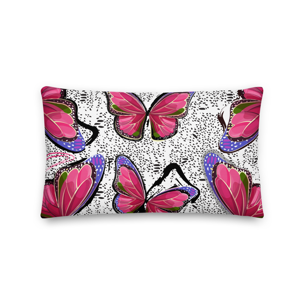 Backside of the Butterfly Lumbar Pillow – Dedicated design by Digital Rawness, showcasing the neutral linen-textured fabric on a rectangular pillow, size 20×12, designed for comfort and durability.