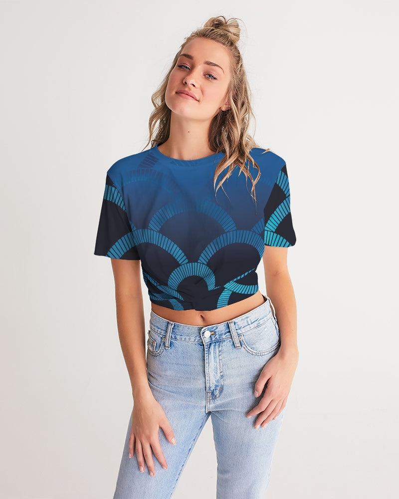 Blue Blues Women's Twist-Front Cropped Tee-cloth-Digital Rawness