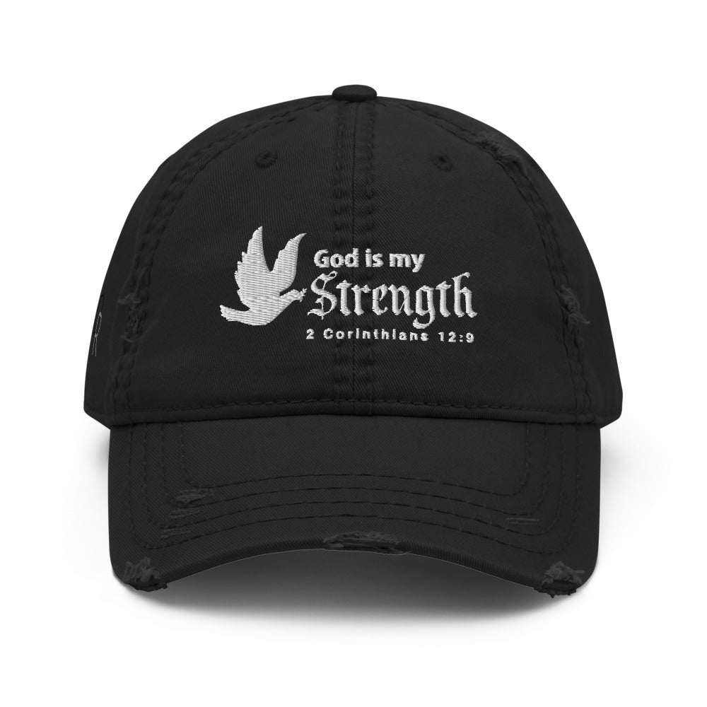 God is my Strength | 2 Corinthians 12:9 Distressed Dad Hats-Hat-Digital Rawness