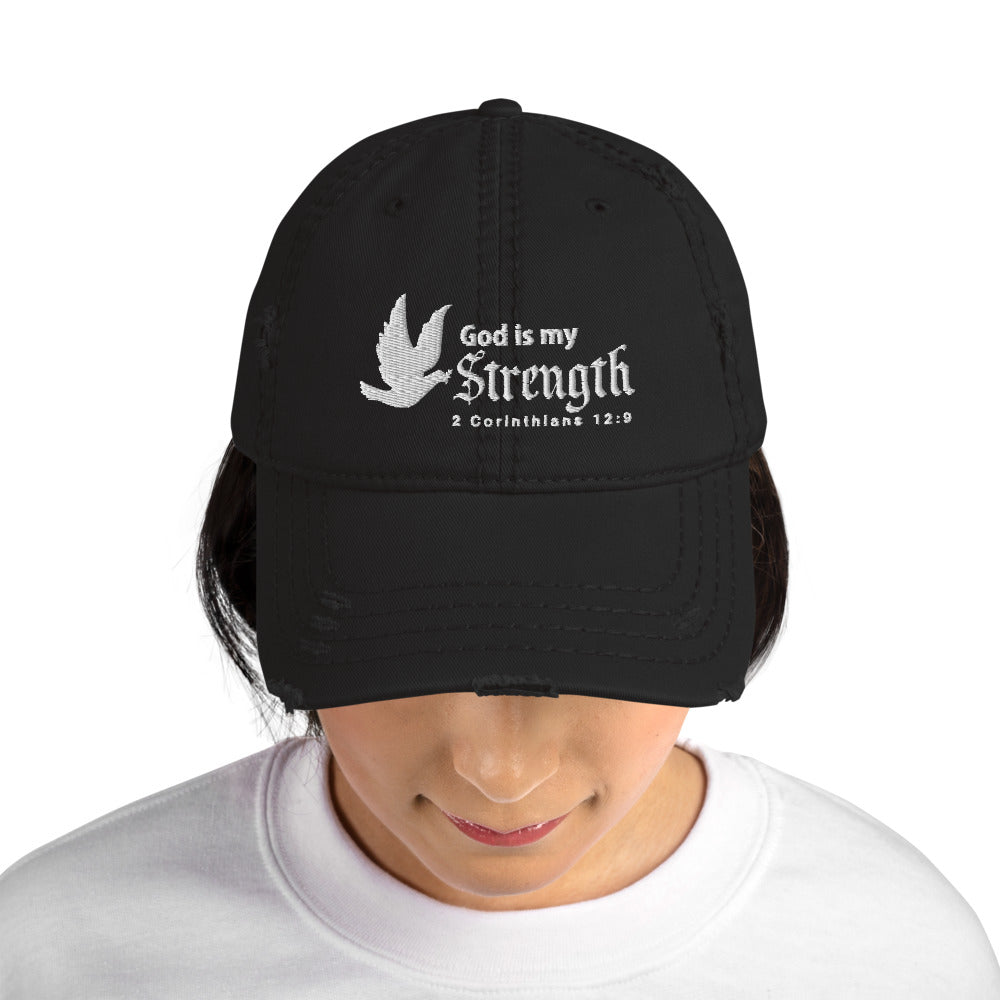 God is my Strength | 2 Corinthians 12:9 Distressed Dad Hats-Hat-Digital Rawness