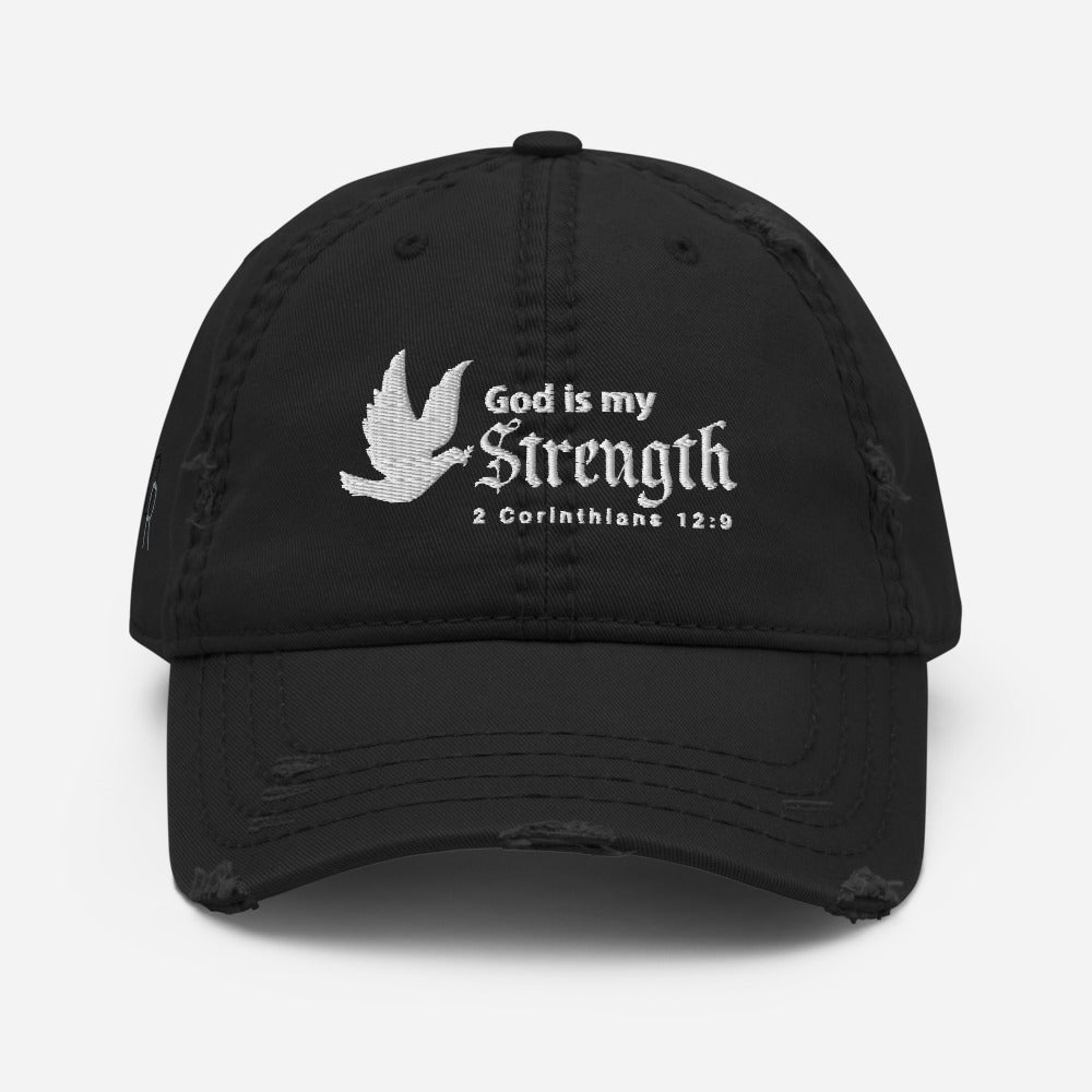 God is my Strength | 2 Corinthians 12:9 Distressed Dad Hats-Hat-Digital Rawness