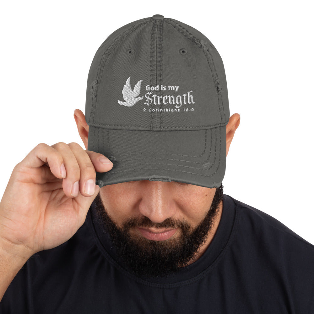 God is my Strength | 2 Corinthians 12:9 Distressed Dad Hats-Hat-Digital Rawness