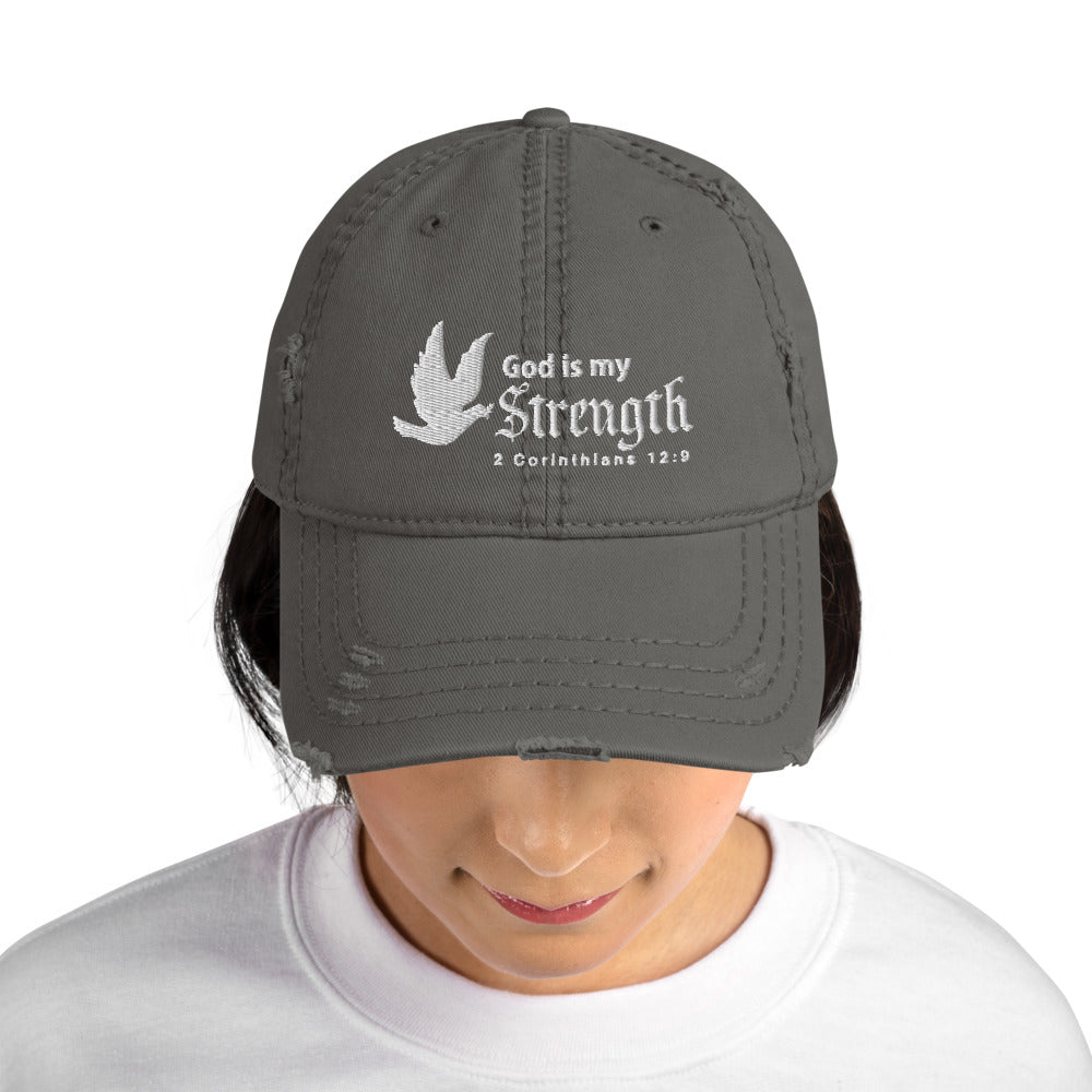 God is my Strength | 2 Corinthians 12:9 Distressed Dad Hats-Hat-Digital Rawness