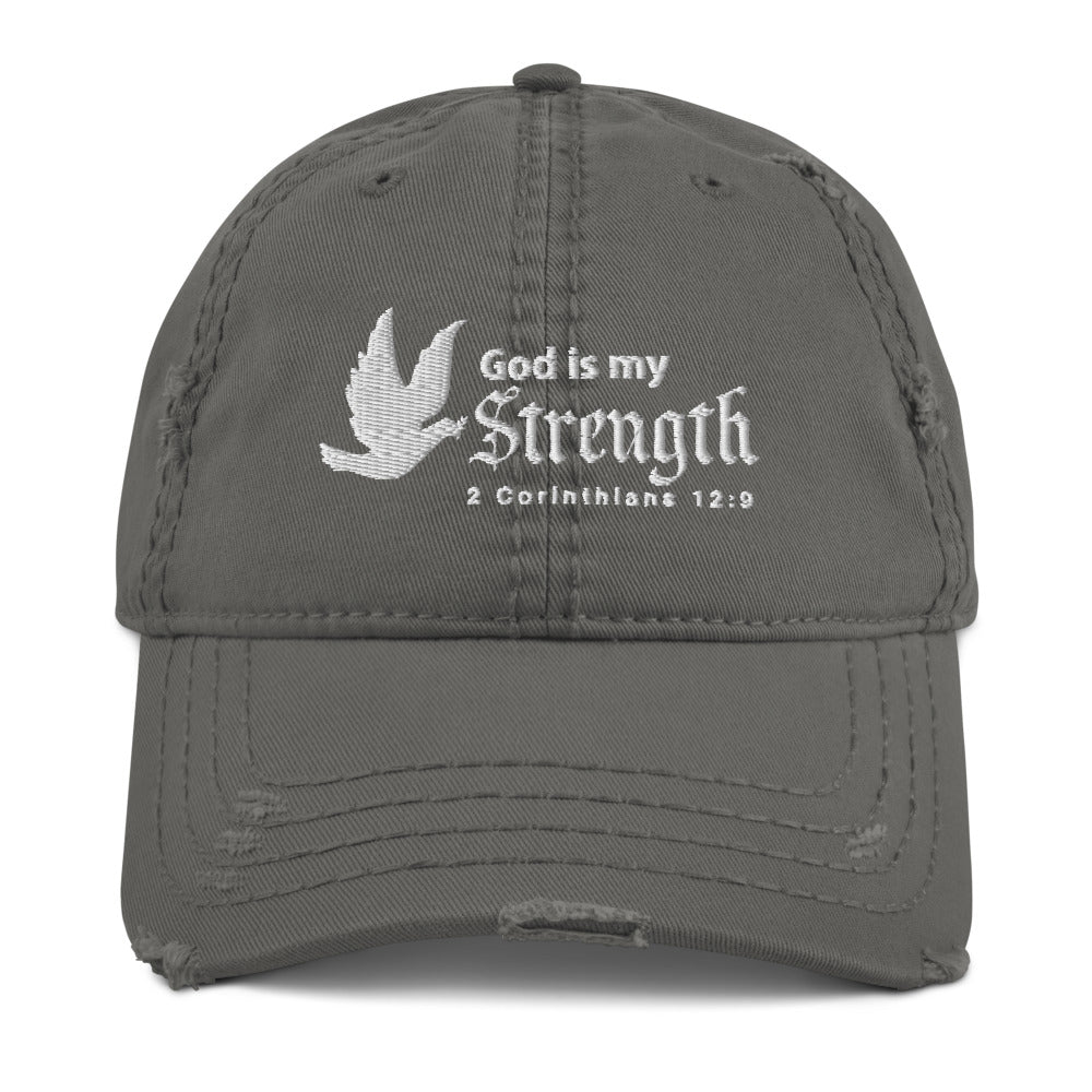 God is my Strength | 2 Corinthians 12:9 Distressed Dad Hats-Hat-Digital Rawness