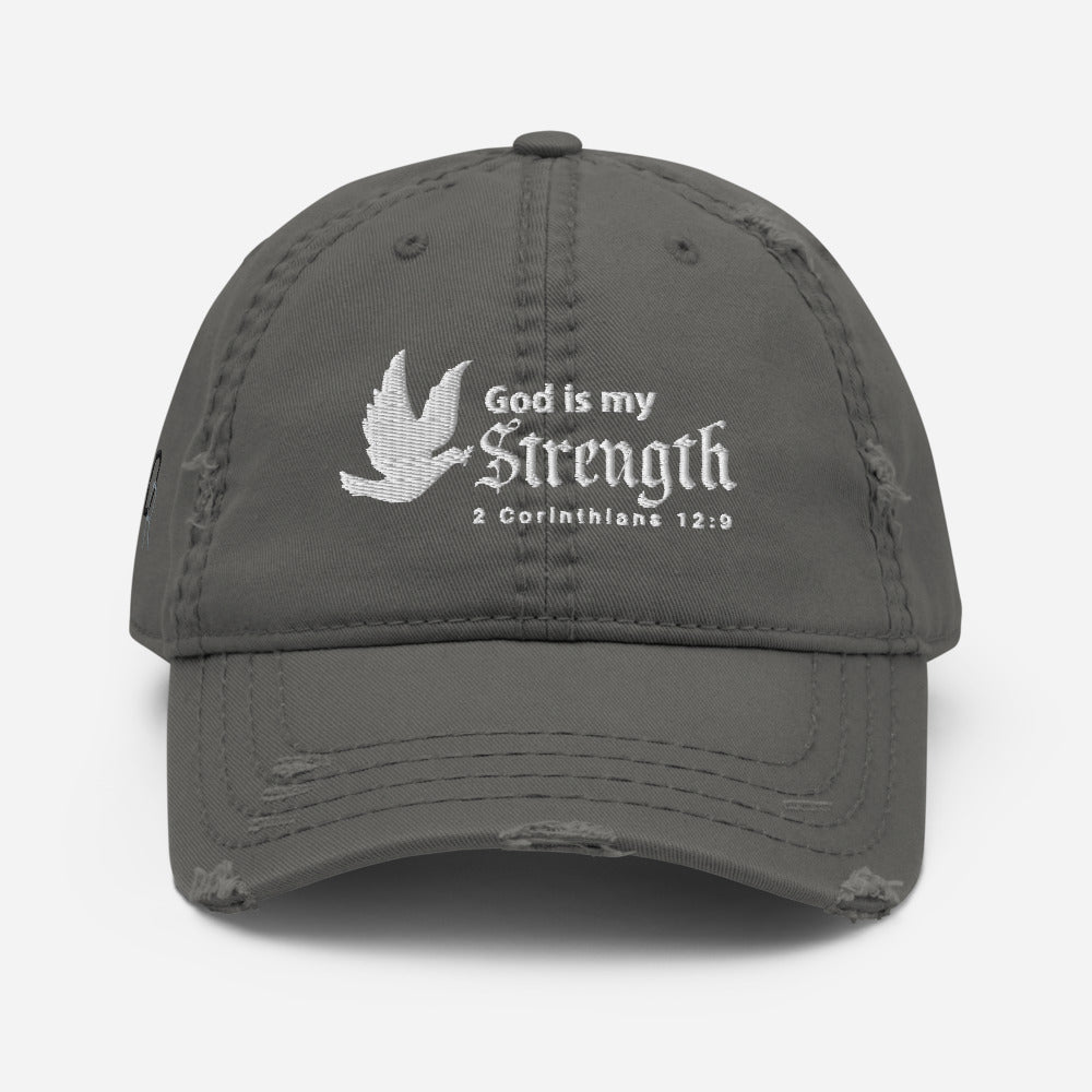 God is my Strength | 2 Corinthians 12:9 Distressed Dad Hats-Hat-Digital Rawness