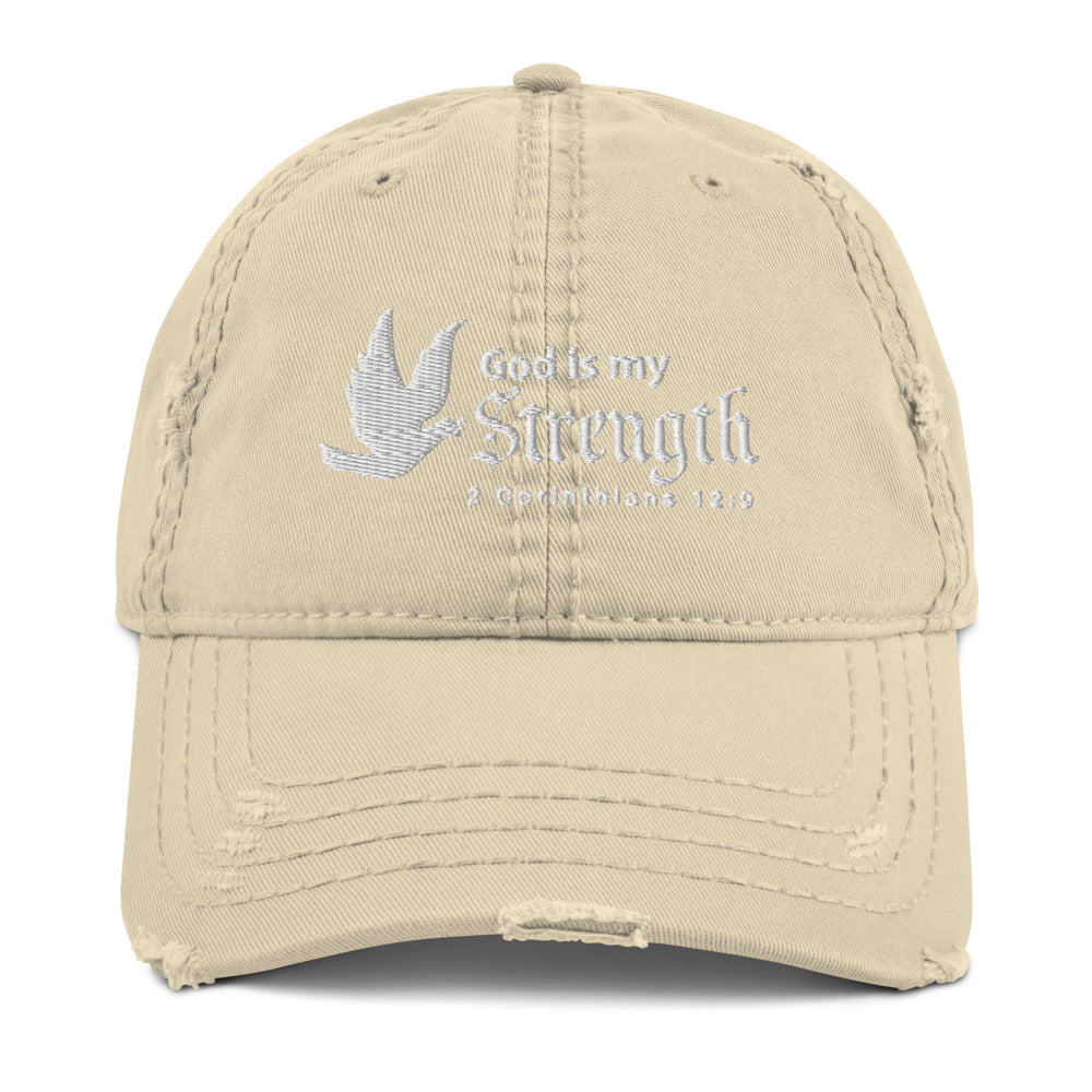 God is my Strength | 2 Corinthians 12:9 Distressed Dad Hats-Hat-Digital Rawness