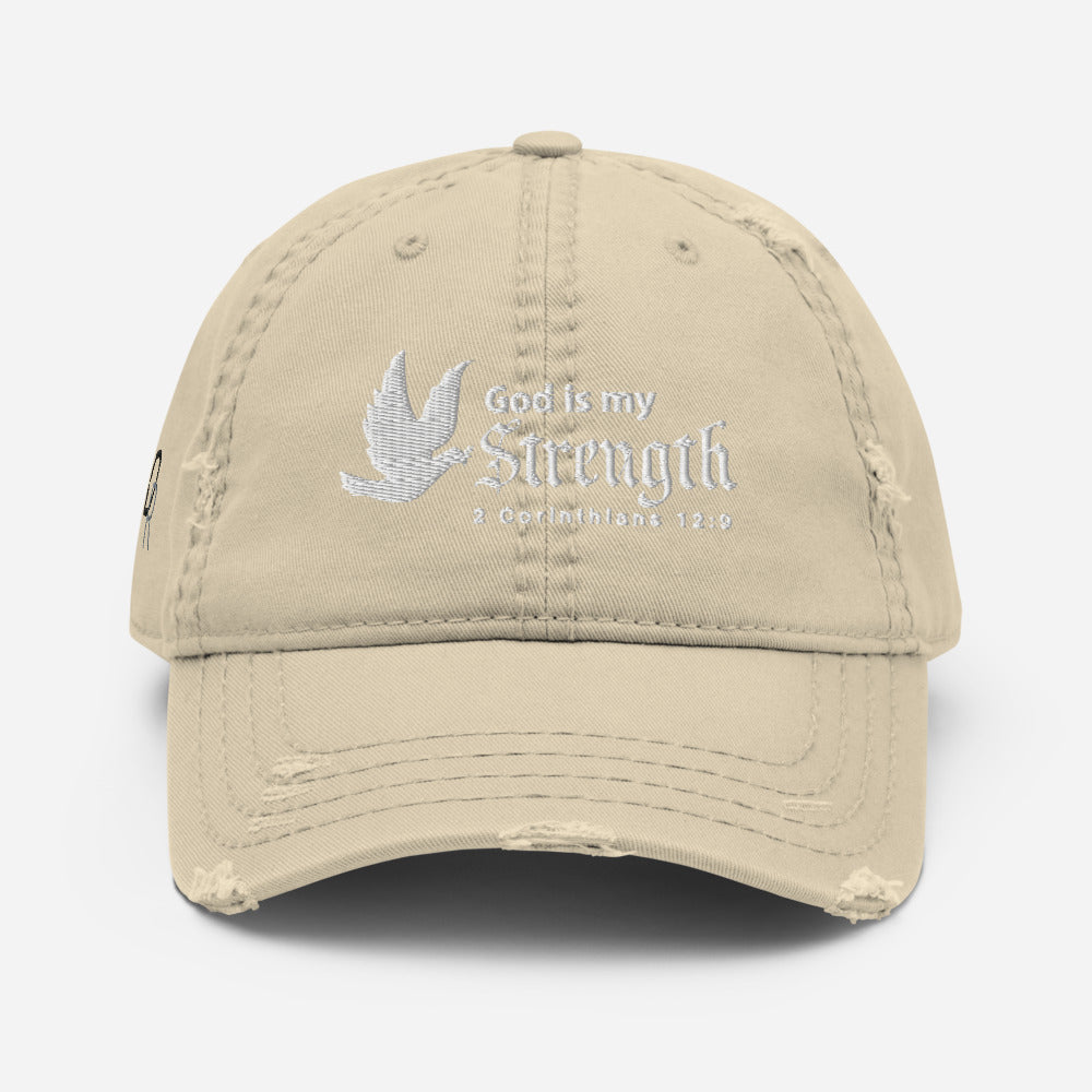 God is my Strength | 2 Corinthians 12:9 Distressed Dad Hats-Hat-Digital Rawness