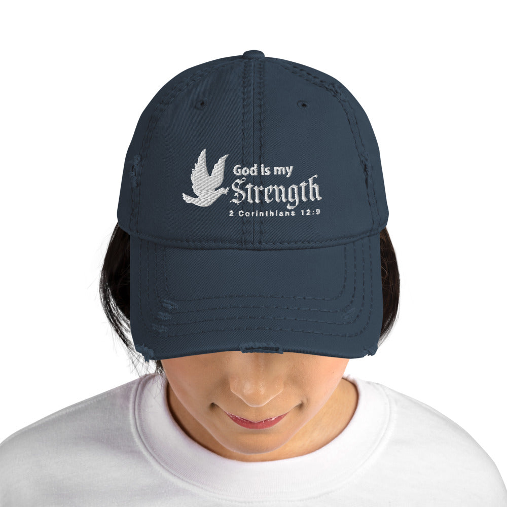 God is my Strength | 2 Corinthians 12:9 Distressed Dad Hats-Hat-Digital Rawness