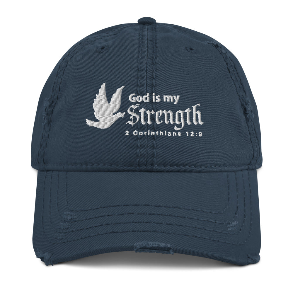 God is my Strength | 2 Corinthians 12:9 Distressed Dad Hats-Hat-Digital Rawness