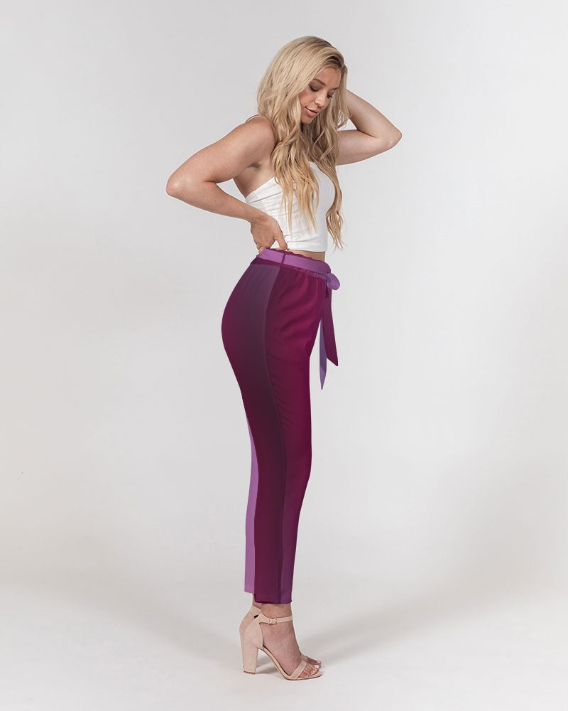 Plum Fade Women's Belted Tapered Pants-cloth-Digital Rawness
