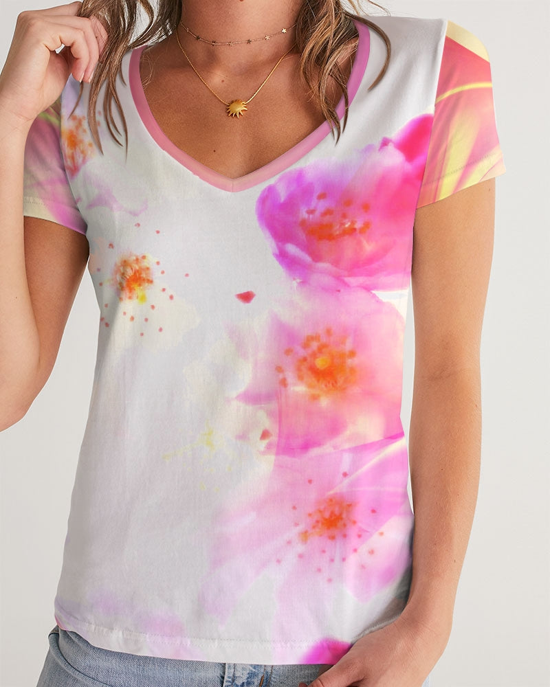 Flower Women's V Neck Shirt-cloth-Digital Rawness