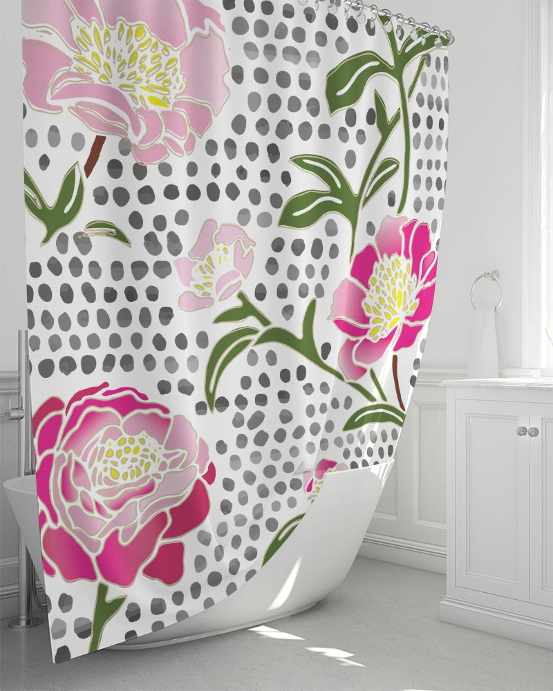 Flower & Dots Shower Curtain 72"x72"-home goods-Digital Rawness
