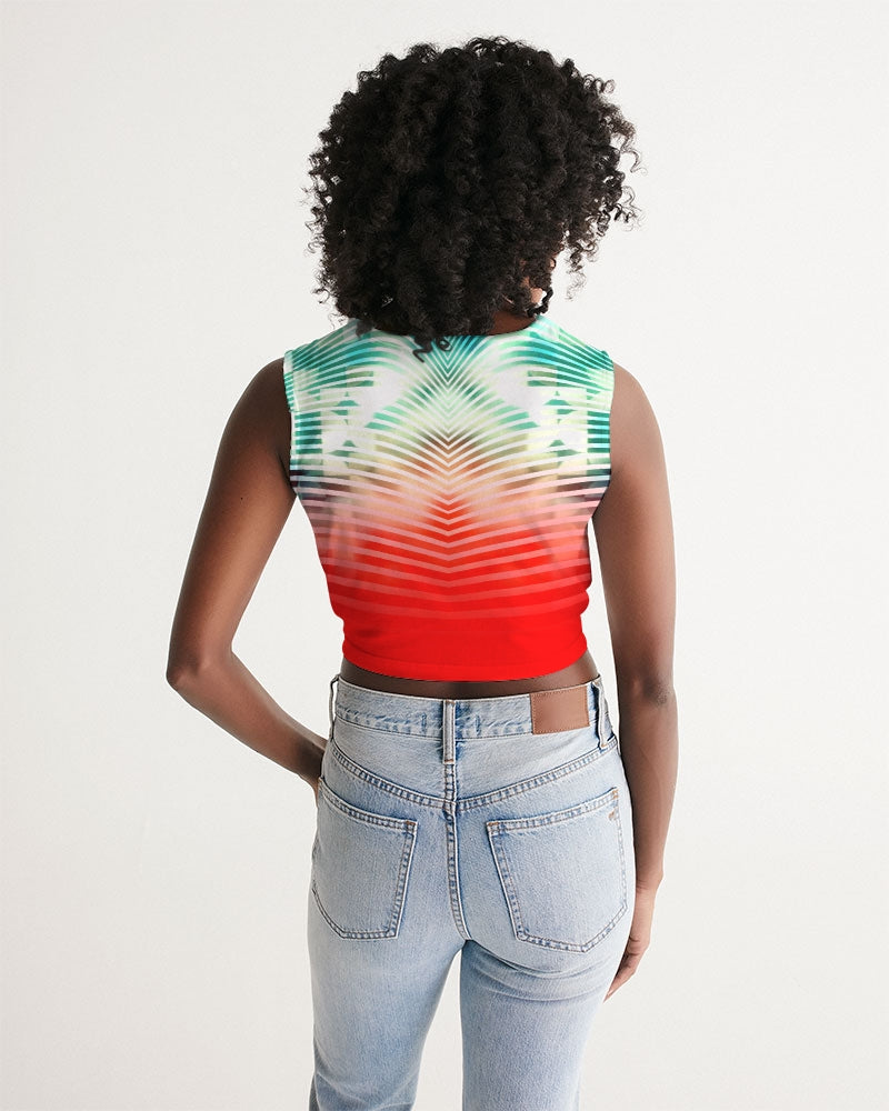 Blue and Red Tie-Dye Swirl Women's Twist-Front Tank-cloth-Digital Rawness