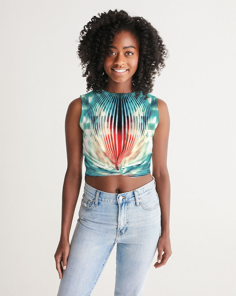 Blue and Red Tie-Dye Swirl Women's Twist-Front Tank-cloth-Digital Rawness