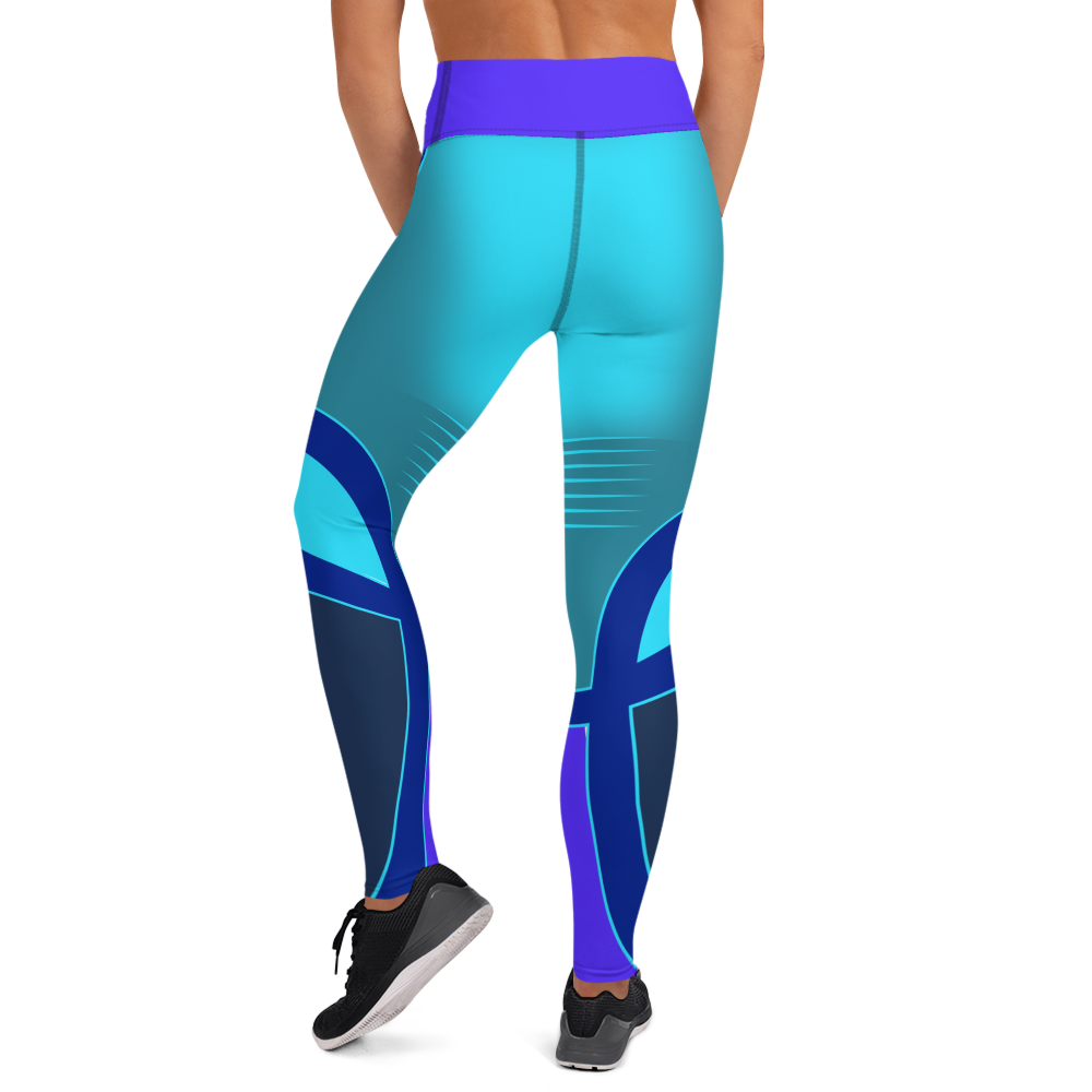 Back view of Geometric Blue Ankle Leggings – Breathable Fabric