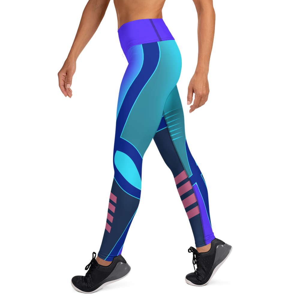 Front view of Geometric Blue Ankle Leggings for Women – Digital Rawness