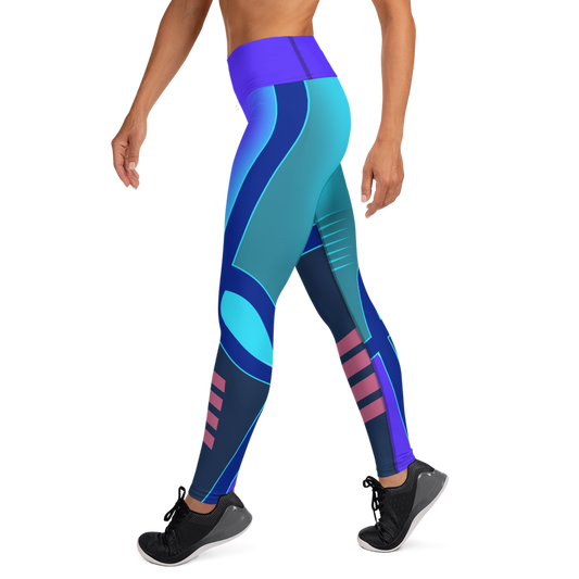 Front view of Geometric Blue Ankle Leggings for Women – Digital Rawness