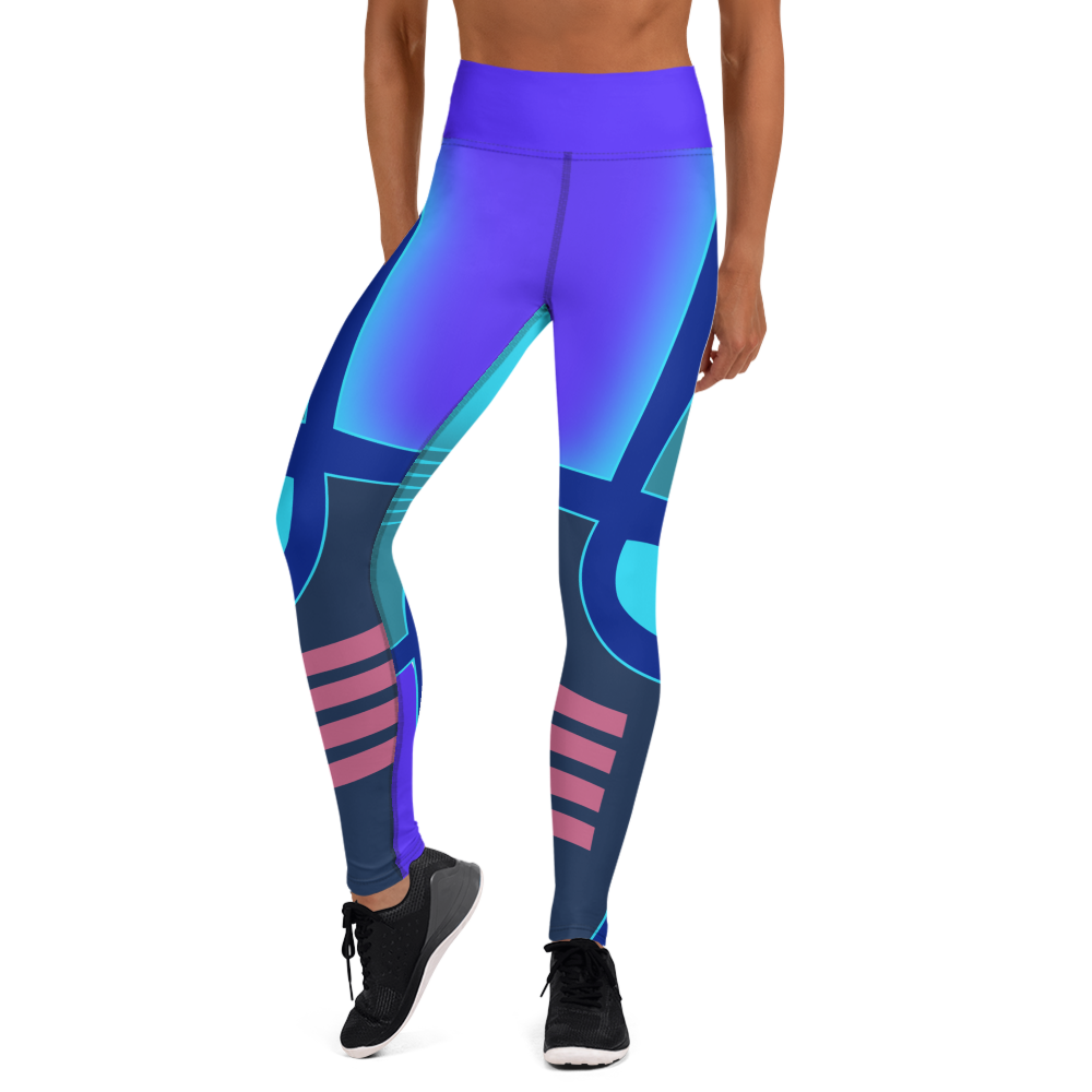 Close-up of Geometric Blue Pattern on Women's Ankle Leggings