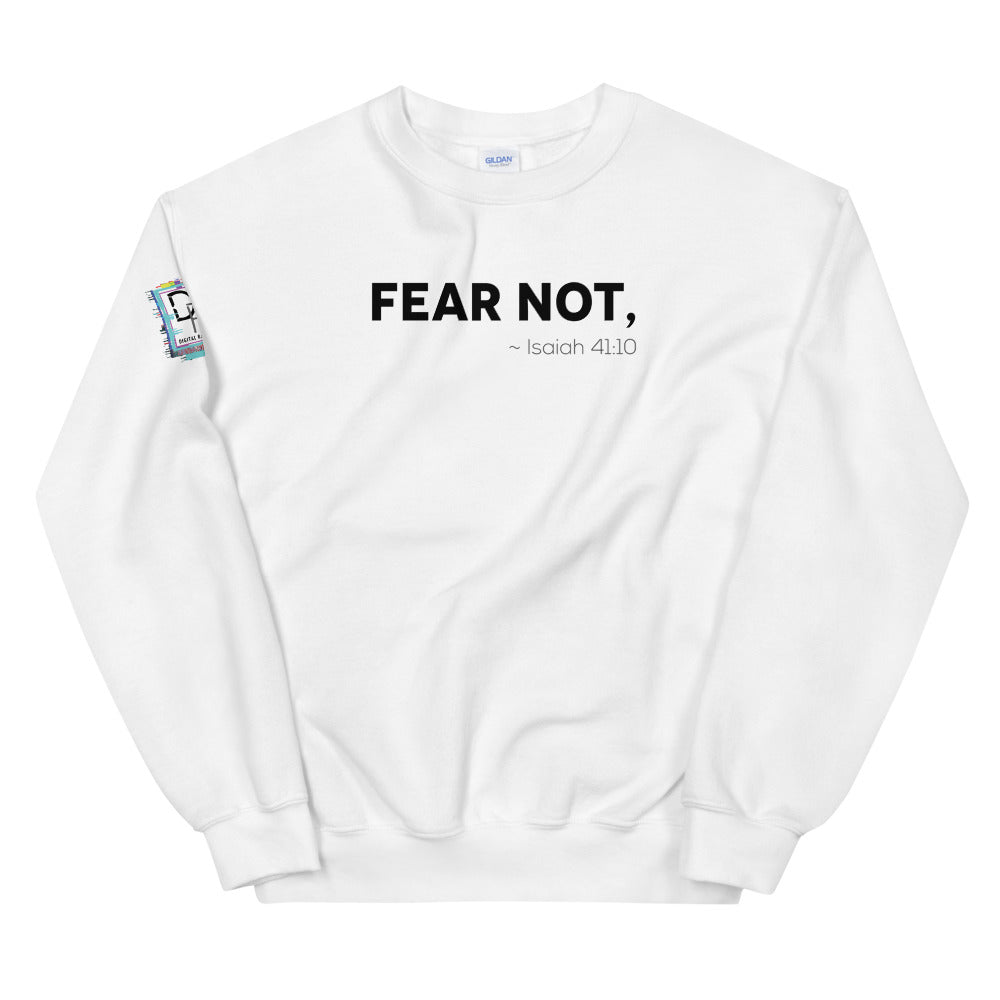 Isaiah 41:10 FEAR NOT. Unisex White Christian Sweatshirt-Digital Rawness