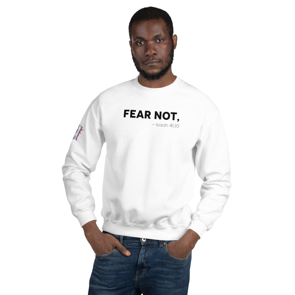 Isaiah 41:10 FEAR NOT. Unisex White Christian Sweatshirt-Digital Rawness