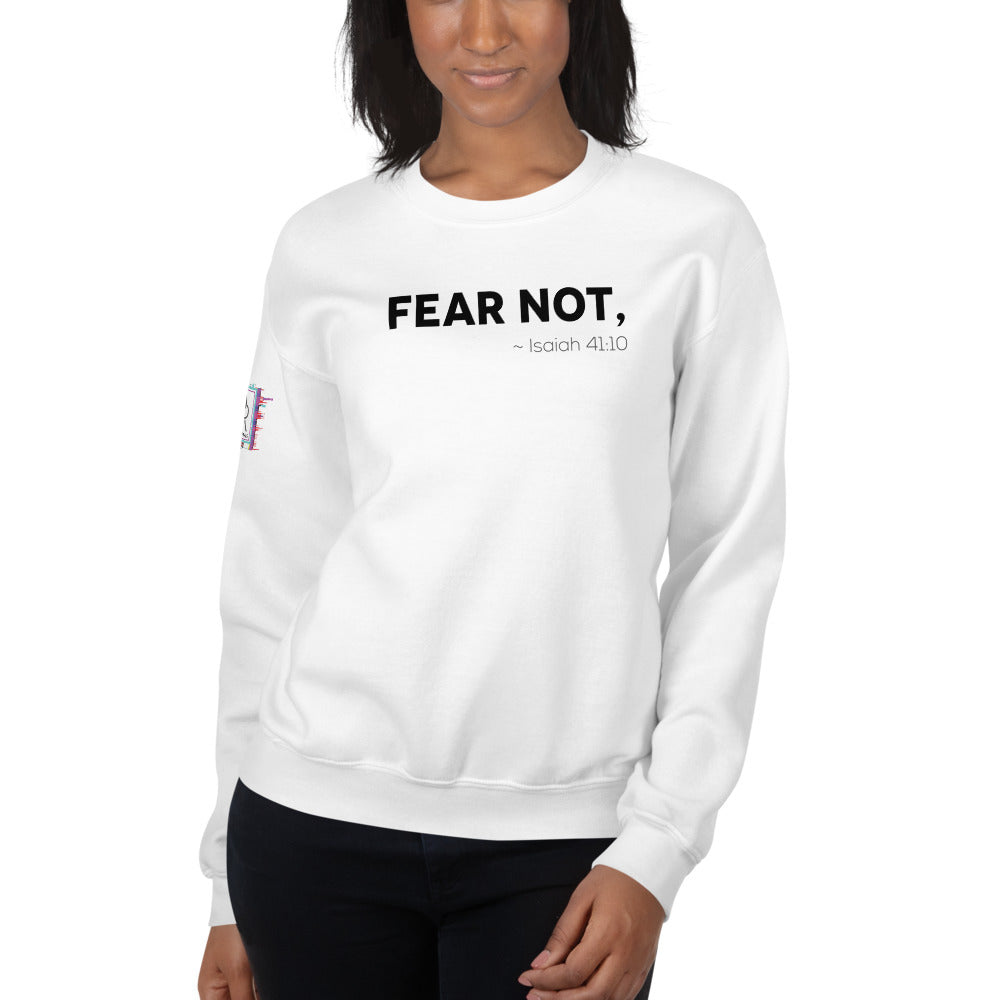 Isaiah 41:10 FEAR NOT. Unisex White Christian Sweatshirt-Digital Rawness