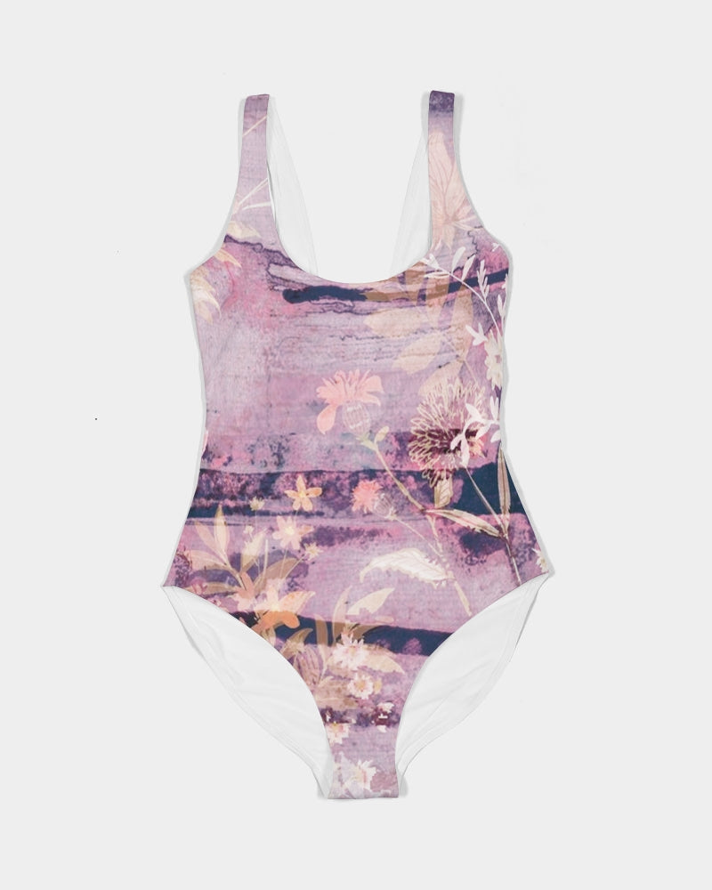 Pink Flower Women's One-Piece Swimsuit-cloth-Digital Rawness