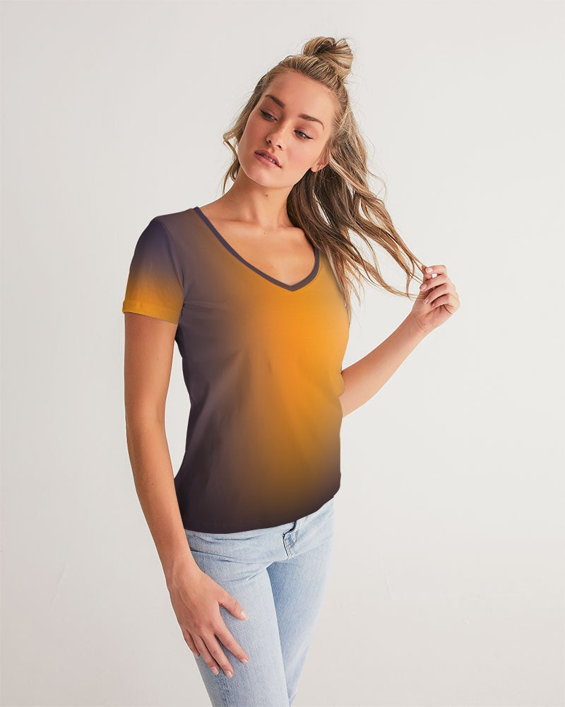 Orange Women's V Neck Shirt-cloth-Digital Rawness