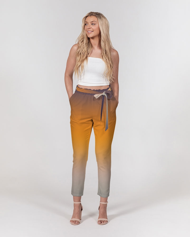 Smokey Orange Women's Belted Tapered Pants-cloth-Digital Rawness