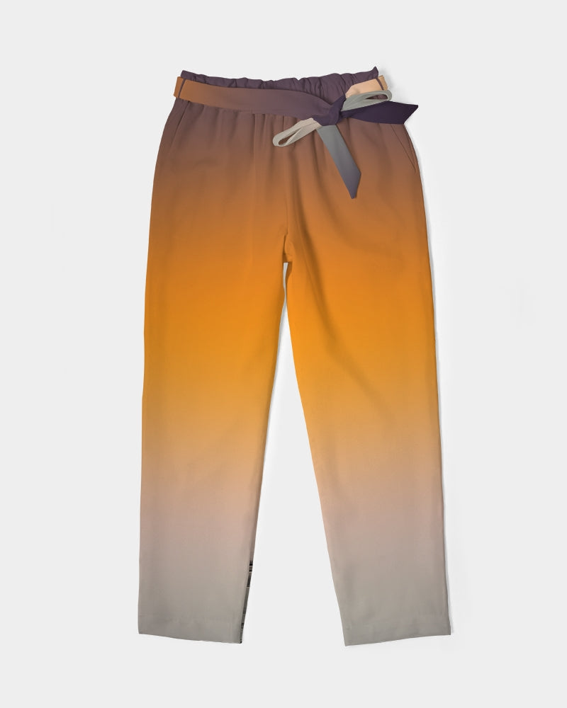 Smokey Orange Women's Belted Tapered Pants-cloth-Digital Rawness