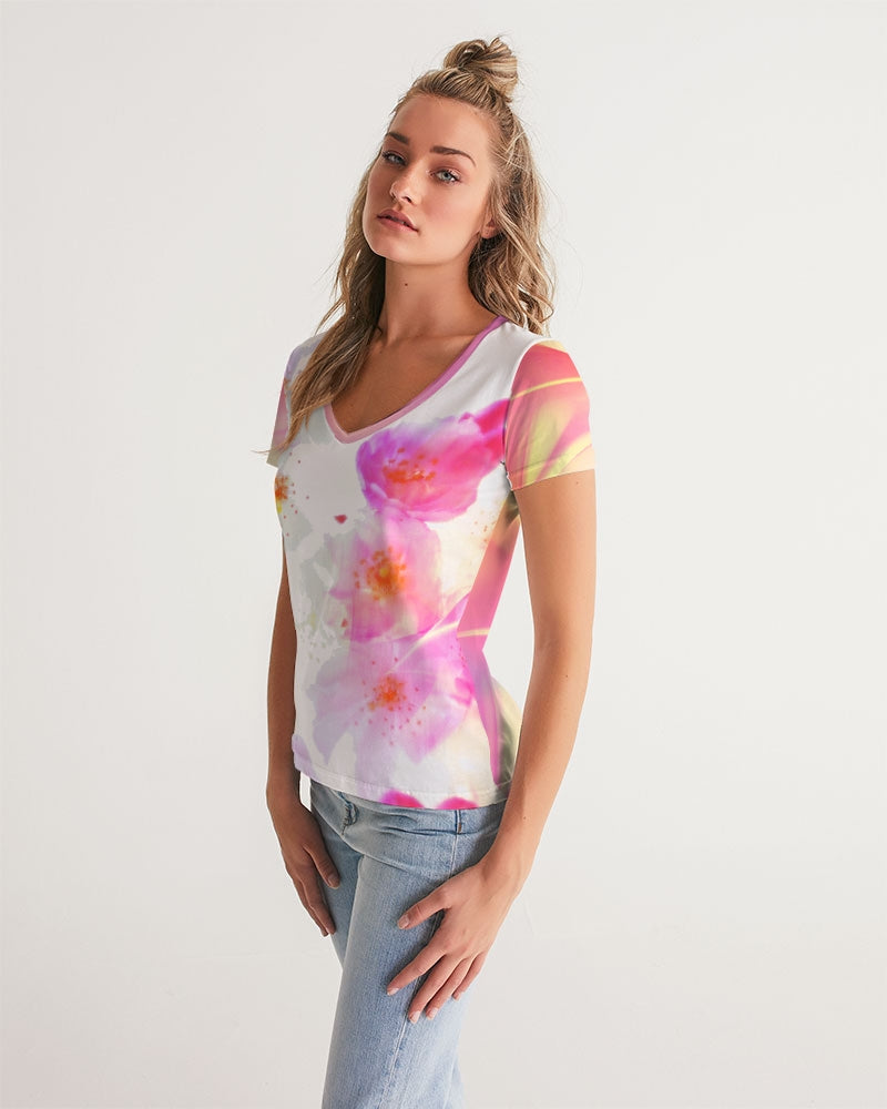 Flower Swirl Women's V Neck Shirt-Digital Rawness