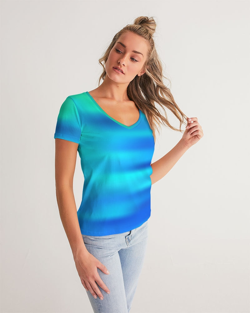 Blue Women's V Neck Shirt-cloth-Digital Rawness