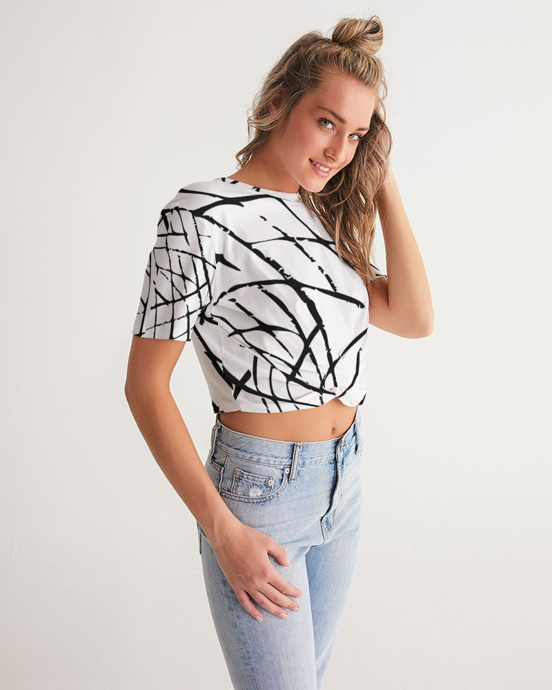 Lines and Pops Women's Twist-Front Cropped Tee-cloth-Digital Rawness