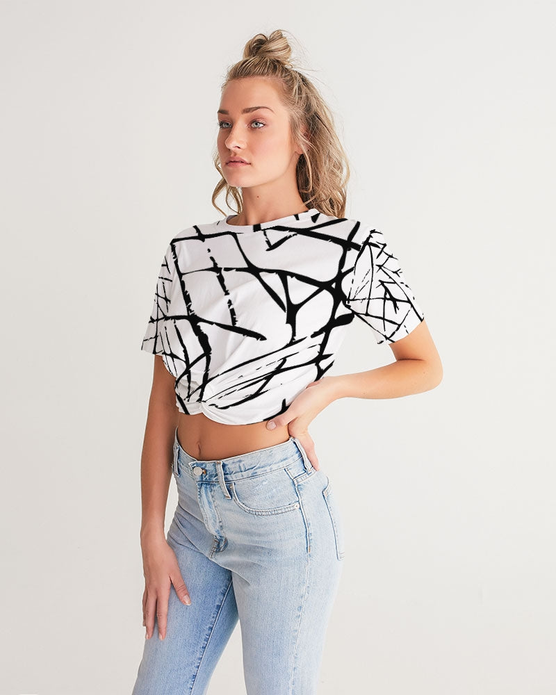 Lines and Pops Women's Twist-Front Cropped Tee-cloth-Digital Rawness