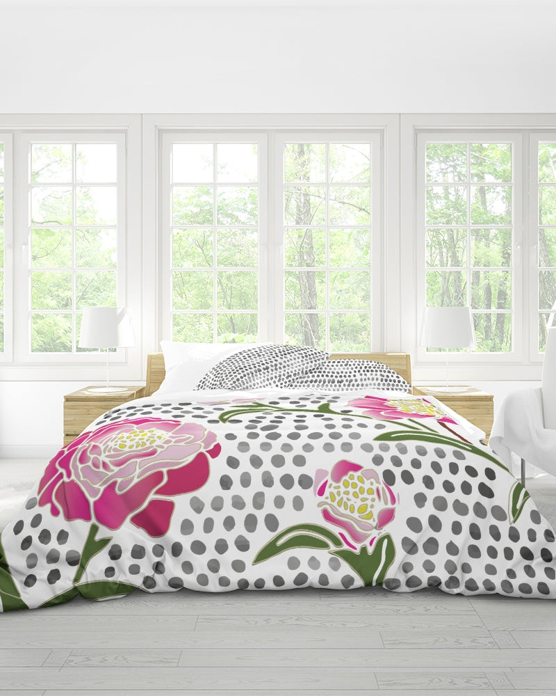 Flower & Dots Queen Duvet Cover Set-home goods-Digital Rawness