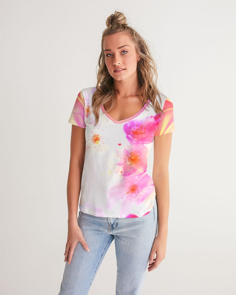 Flower Swirl Women's V Neck Shirt-cloth-Digital Rawness