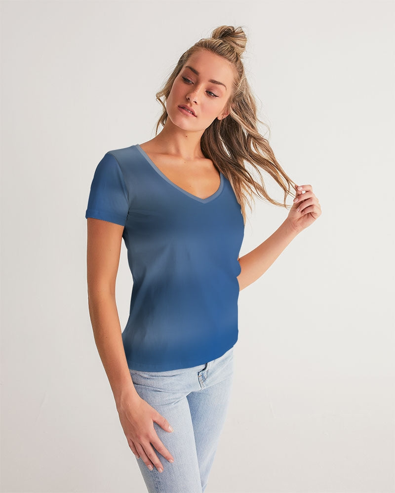 Shaded Blue Women's V Neck Shirt-cloth-Digital Rawness