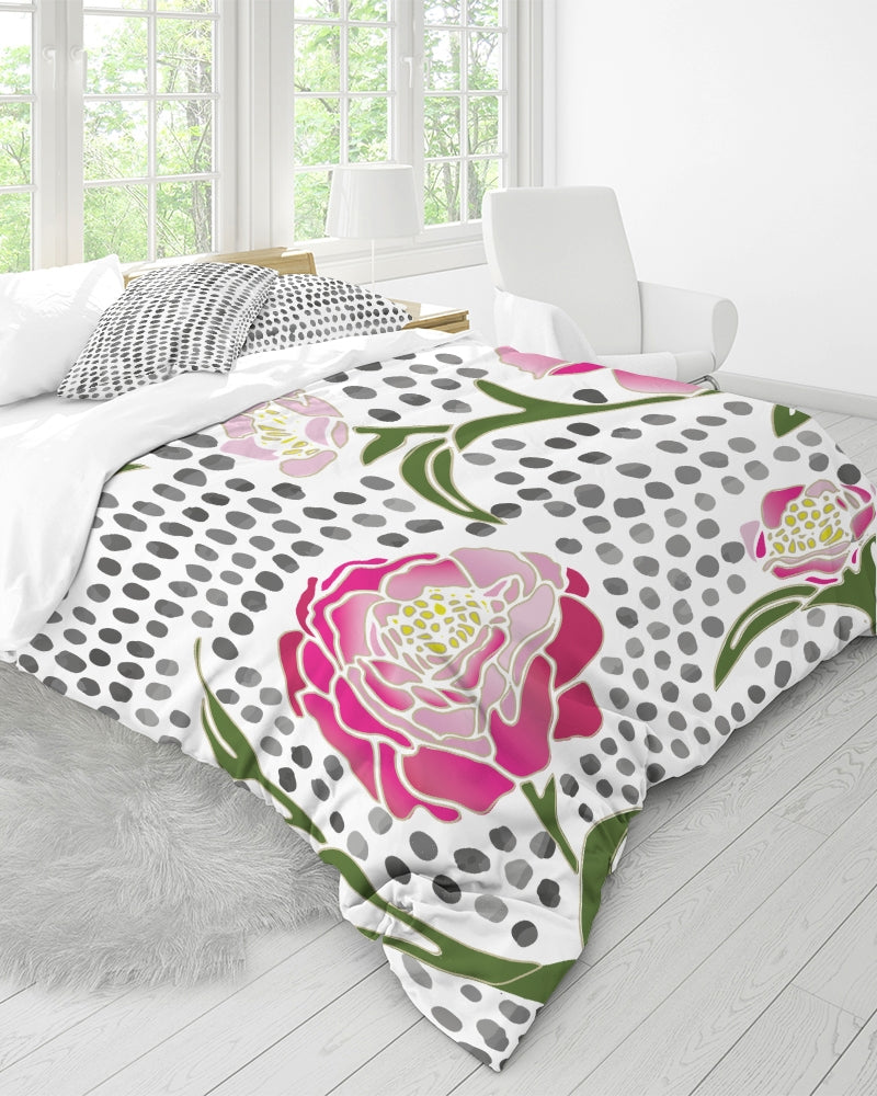 Flower & Dots Queen Duvet Cover Set-home goods-Digital Rawness