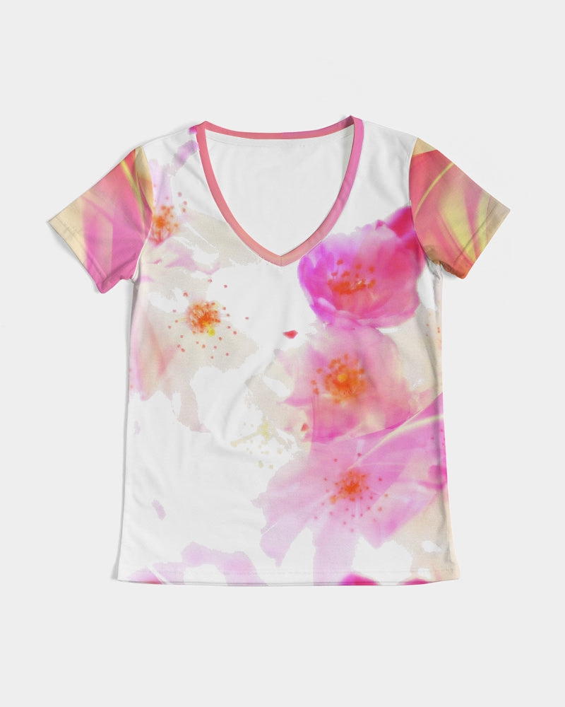 Flower Swirl Women's V Neck Shirt-cloth